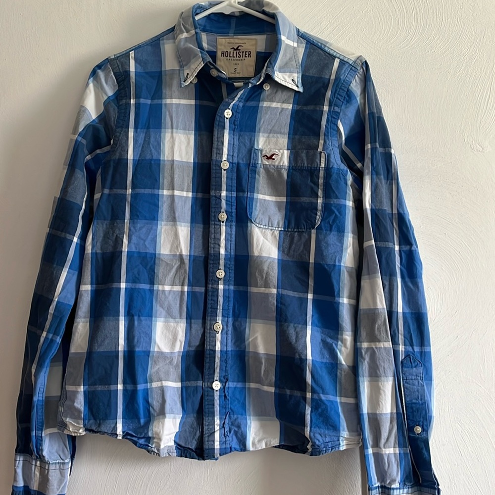 Hollister- Blue & White Plaid- Dress Shirt - Small